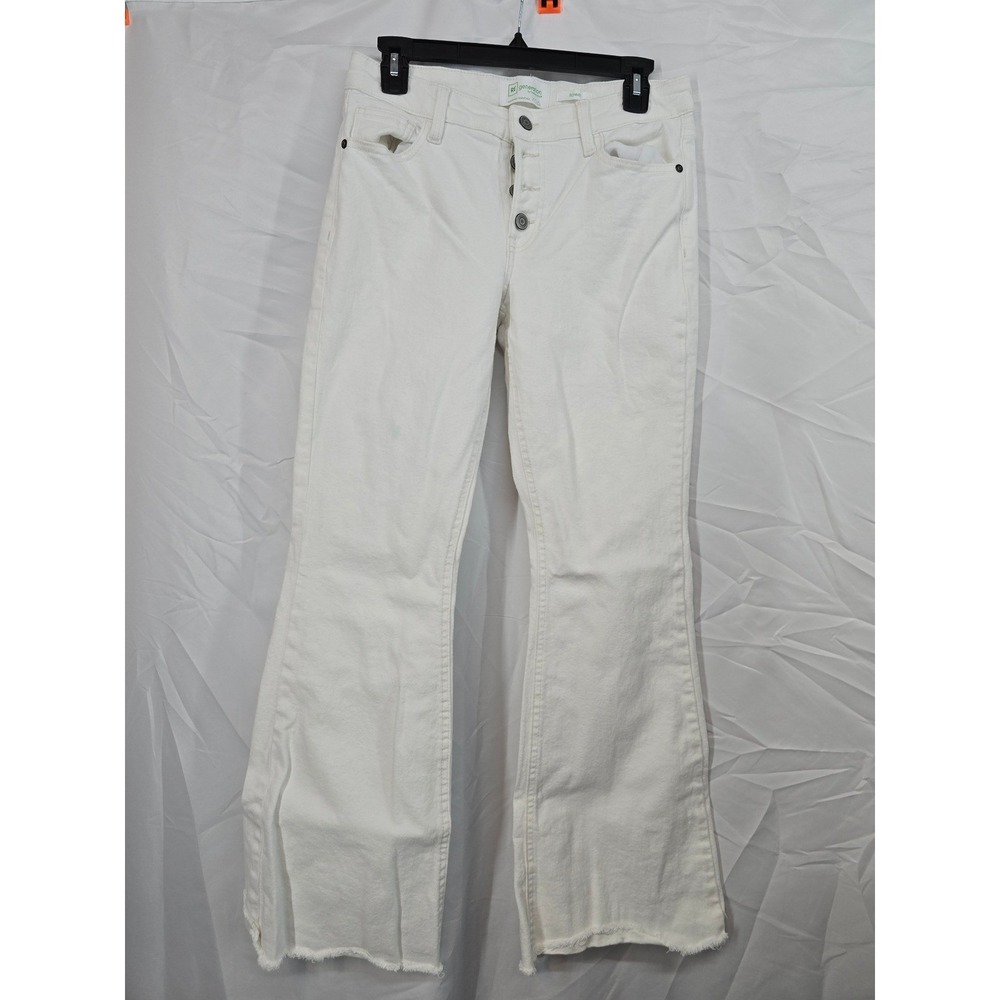 REgeneration Celebrity Pink White Flare Jeans Button Fly Raw Hem Size 7/28